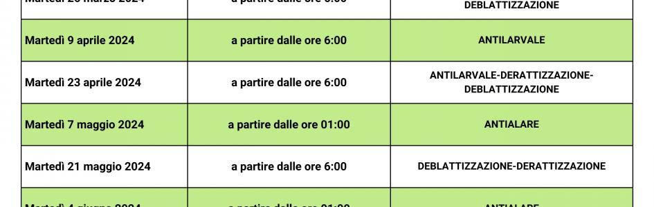 CALENDARIO DI INTERVENTI DI SANIFICAZIONE AMBIENTALE 2024 NOVOLI