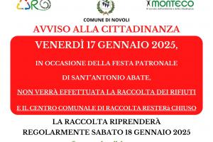 Novoli. Venerdì 17  gennaio 2025 - Festa Patronale di Sant'Antonio Abate: nessuna raccolta